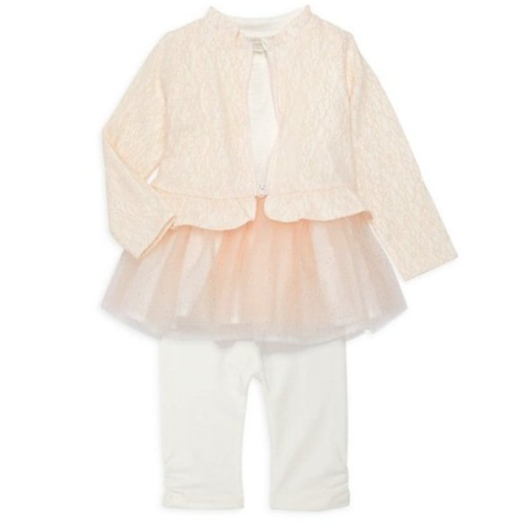 New Miniclasix 3 Pc Pink White Tutu Top, Jacket, Capri Leggings - 6 Months